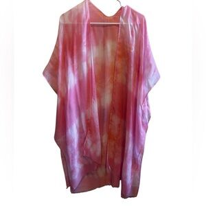 George Pink White Orange Kimono Swim Coverup Sheer One Size